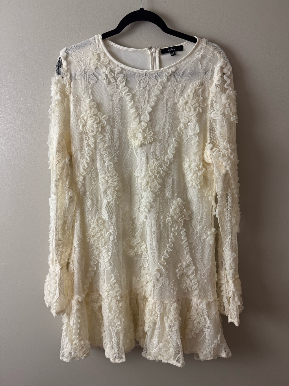 Lula’s Ivory Lace Long-Sleeve Mini Dress Cottagecore Minimalist Coquette XXL